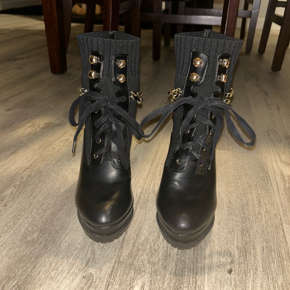 Black Lace-Up Ankle Boots